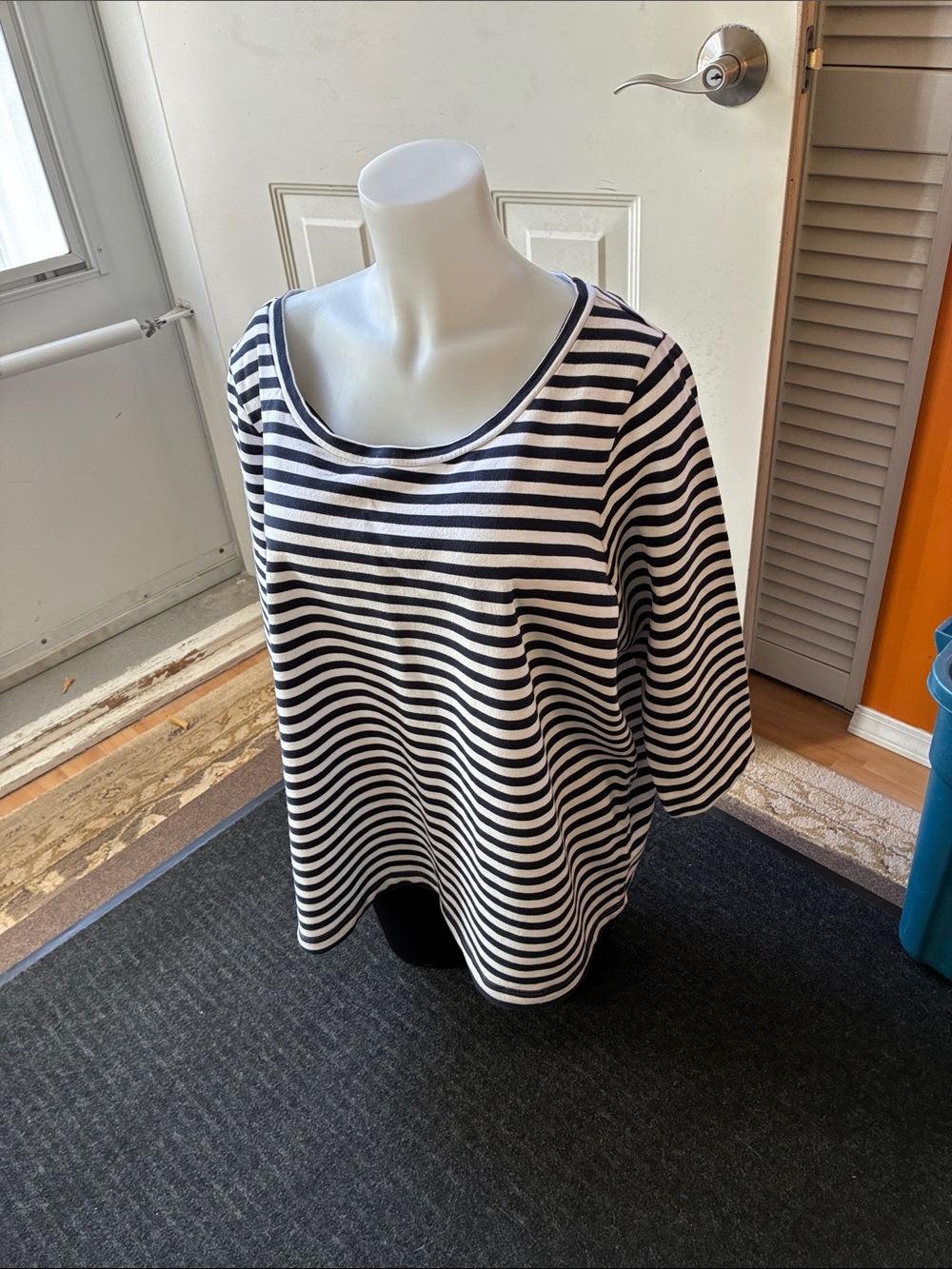 Lands' End Black & White Striped Scoop Neck Tee